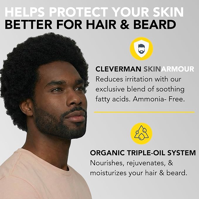 Reusable Hair & Beard Dye for Black Men – Black | Up to 5 Uses, 7 Minutes | Natural Gray Coverage, No-Drip Cream with SkinArmour® – Cleverman