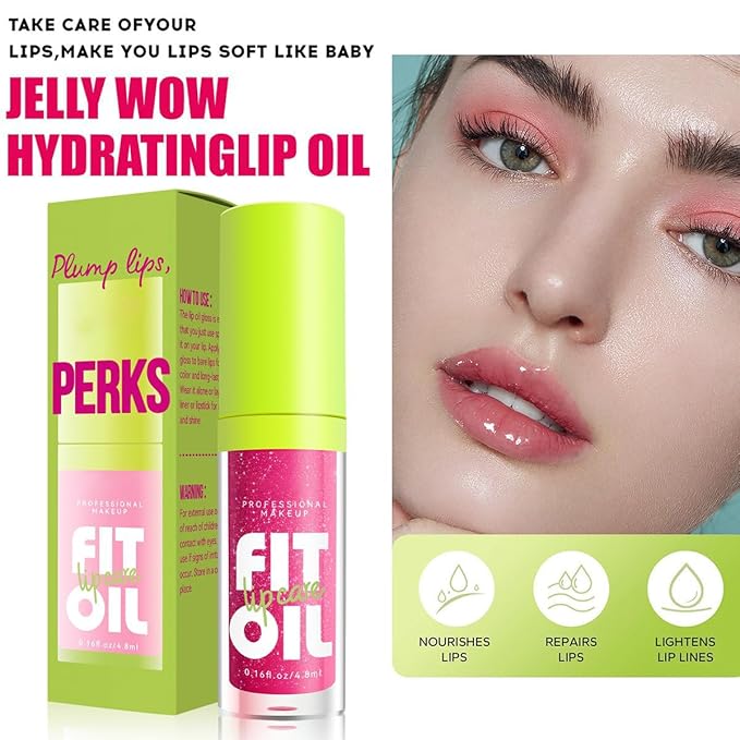 Hydrating Lip Oil, Big Brush Head Lip Glaze Shiny Transparent Lip Glow Oil, Nourishing & Non-sticky Long Lasting Fresh Clear Smooth Lip Care Plumping Lip Oil (# 07)