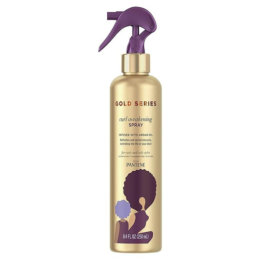 Pantene Gold Series Curl Awakening Spray, for Curly and Coily Hair, Infused with Argan Oil, 8.4 Fl Oz