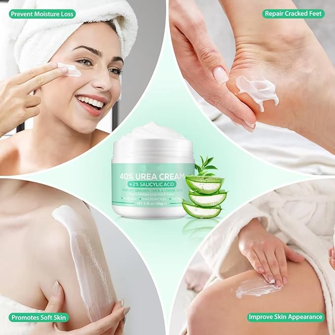 Urea Cream 40 Percent, 40% Urea Cream Plus 2% Salicylic Acid for Feet Maximum Strength, Deeply Moisturize, Repair Dry, Cracked, Rough Skin of Heel, Elbow and Knee, Foot Cream and Hand Cream