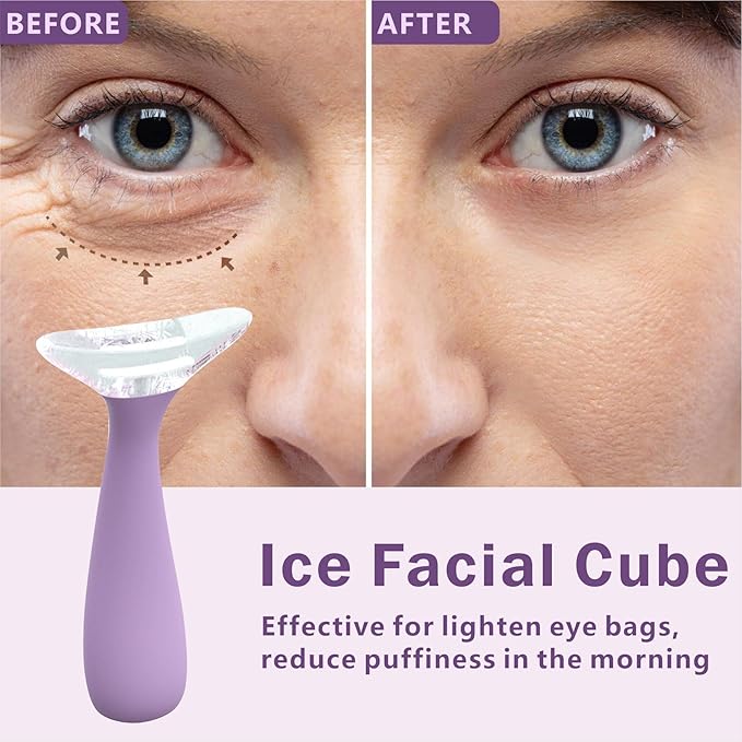 Ice Roller for Face and Eye with Ice Tong, Ice Mold for Face for Women Reducing Puffiness and Lighten Dark Circle and Soothing Skin, Purple
