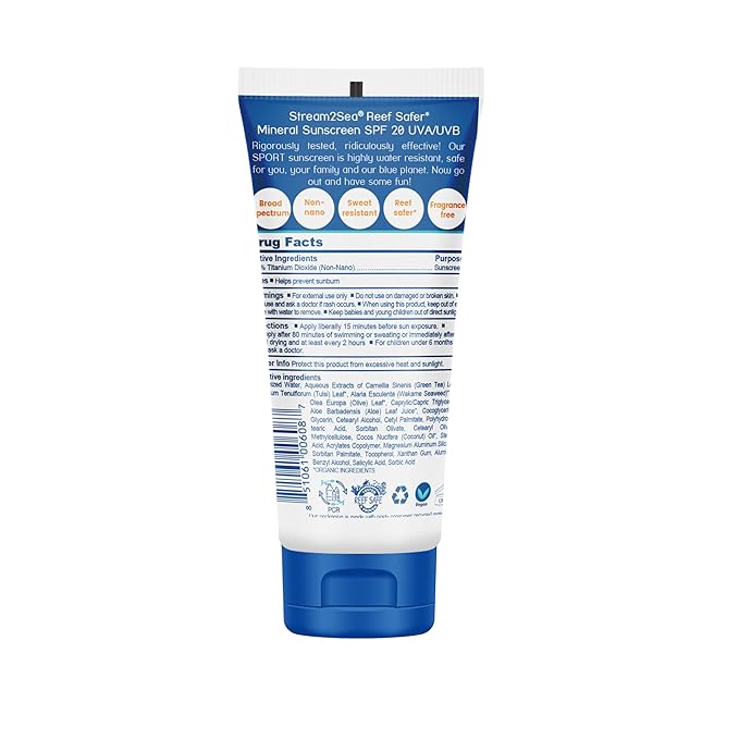 STREAM 2 SEA SPF 20 Biodegradable Mineral Sunscreen, 3 Fl oz Paraben Free Non Greasy and Moisturizing Reef Safe Sunscreen For Face and Body Protection Against UVA and UVB