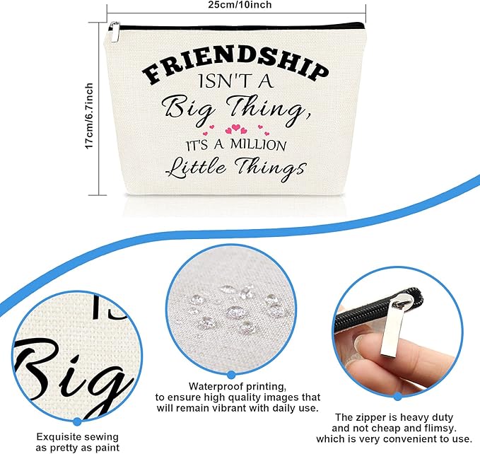 Friends Friendship Gifts for Women Makeup Bag Best Friend Birthday Gifts Cosmetic Bag Christmas Graduation Wedding Gift for Her Friend BFF Female Bestie Cosmetic Pouch Case Friendship Toiletry Bags