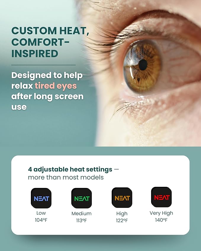 Neat Sunday Heated Eye Mask - Cordless Eye Mask for Dry & Tired Eyes - 4 Adjustable Temperature Settings - Rechargeable and Light Blocking, Washable Cover for Cleaning (Sunset Rose)