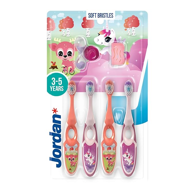 Jordan* ® | Step 2 Kids Toothbrush | 3-5 Years, Soft Bristles, BPA Free,4 Pack | Pink