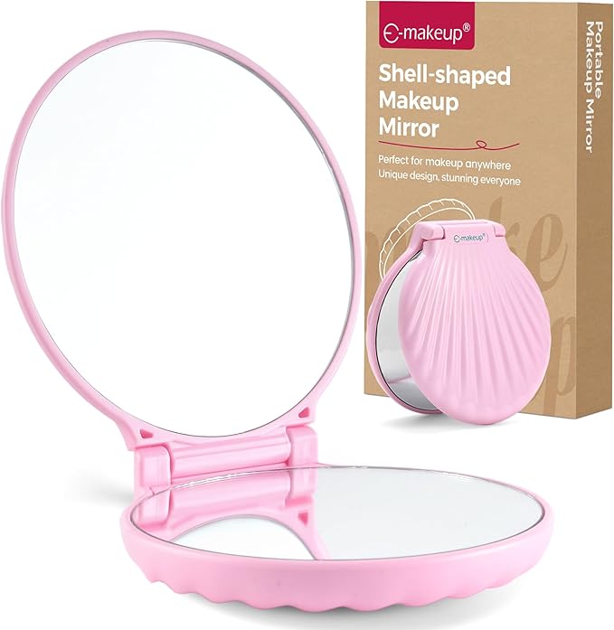 Compact Makeup Mirror for Purse, Travel Compact Mirror Magnification 2x/1x, Travel Vanity Mirror Small, Mini/Hand Mirror Magnifying Mirror Portable, Lightweight & Shatterproof Unique, Pink