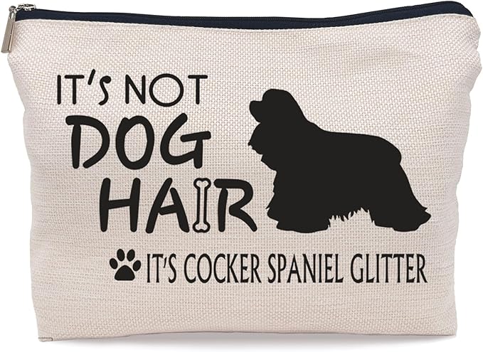Lacosu It's Not Dog Hair It's Cocker Spaniel Glitter Makeup Bag,Cocker Spaniel Silhouette Funny Dog Cosmetic Makeup Bag for Dog Lovers Women Girls,Dog Owners Gifts,Valentine's Day Gift Makeup Bag