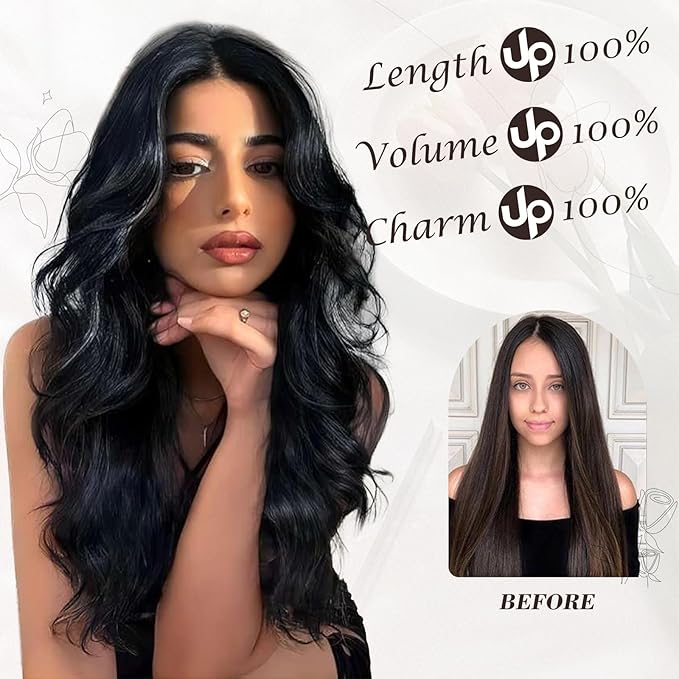 BARSDAR Brown Clip-in Hair Extensions - 20 Inch Wavy Synthetic Chestnut Hair Extensions - 6PCs Soft Thick Clip-ins - Reddish Chestnut Brown