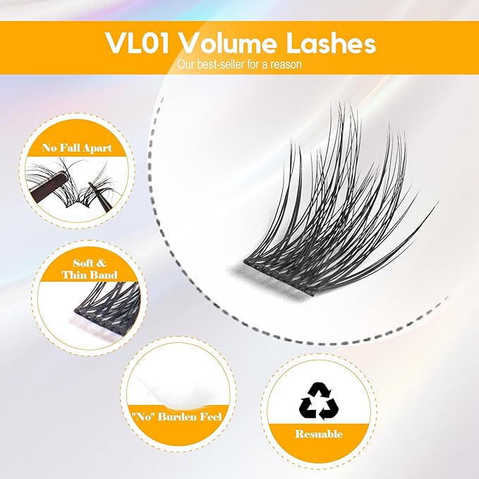 144Pcs Lash Clusters, Volume Eyelash Clusters, C Curl 10-14mm Individual Lashes Eyelash Extension,Large Tray(PL01)