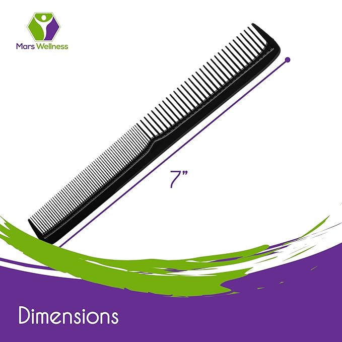 Mars Wellness 7" Hair Styling Comb (Bulk Pack of 24) - Plastic for Men & Women - Black Set - Heat Resistant for All Hair Types - for Salon, Barbershops, Home - Made in USA