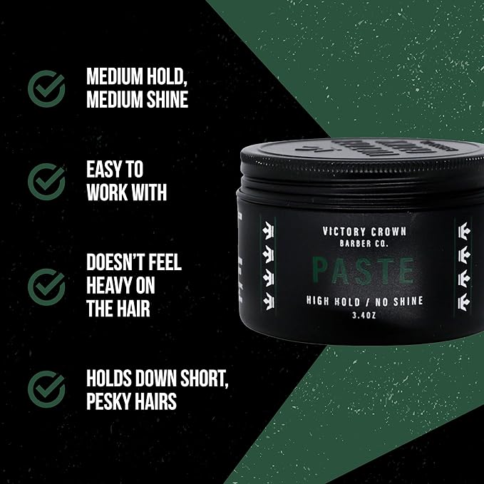 Victory Crown Paste Pomade Medium Hold & Medium Shine Natural Hair Styling Paste for Textured & Refined Looks, 3.4 Oz