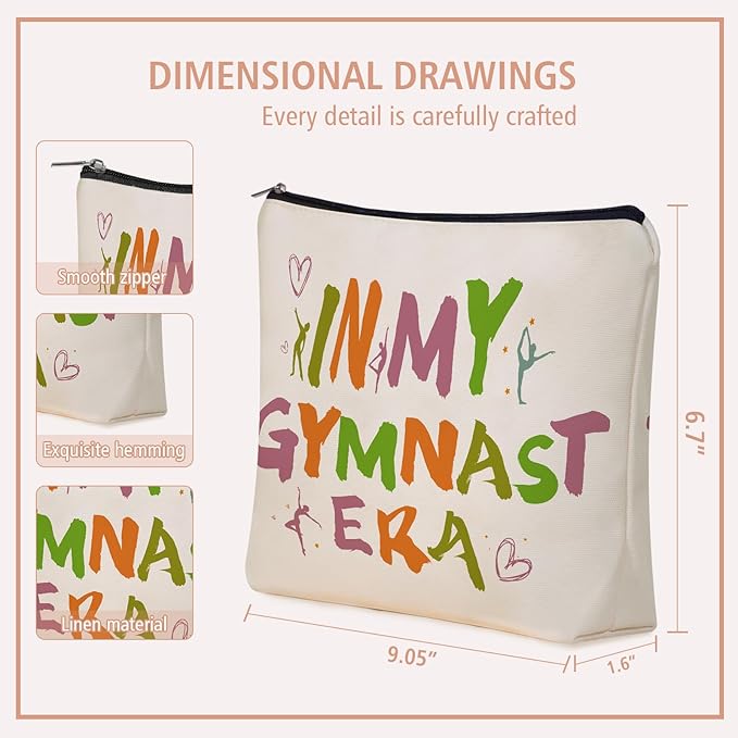 Girlly Gymnast Gifts Makeup Bag: Perfect Cosmetic Bags IN MY GYMNAST ERA Fans Travel Gymnastics Girl For Daughters, Nieces, Girlfriends, Female Coworkers.Ideal Gift for Travel, Weekend Party