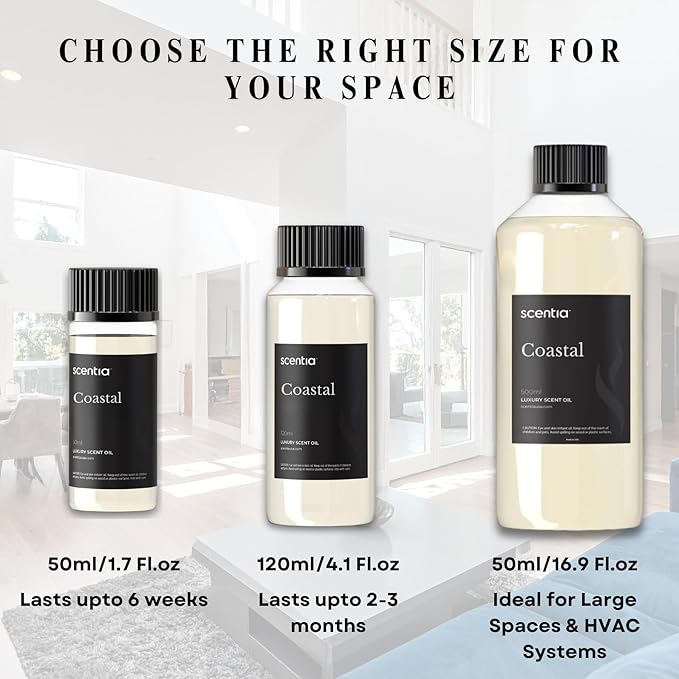Scentia Coastal Diffuser Oil Inspired by 5-Star Spa Scent - 120 mL 4.06 fl oz - Essential Oil Blend Botanical Jasmine, Bergamot & Fresh Notes for Aromatherapy &Waterless Diffusers