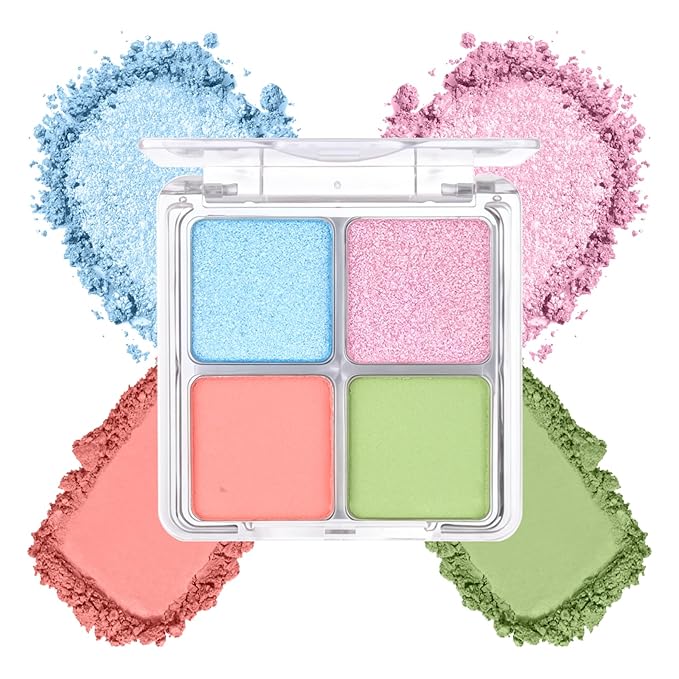 4 Colors Eyeshadow Palette Makeup, Blendable Long-lasting Matte Shimmer Eyeshadow Palette Eye Makeup Kit for Women Girls, paleta de sombras de ojos #3 (Green Pink Blue Orange)