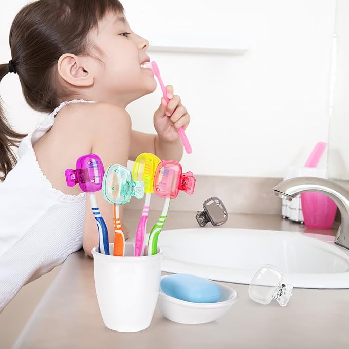 6 Pack Toothbrush Covers Portable Toothbrush Protector Coverings Clips Travel Protector Plastic Brush Pod Protection Clip Case Tooth Brush Covers for Kids Bathroom Home Travel Supplies