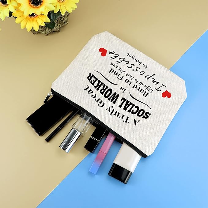 Social Worker Appreciation Gift Makeup Bag Thank You Gifts for Social Worker Birthday Graduation Gift for Employee Volunteer Social Worker Nurse Mentor Teacher Cosmetic Bag Pouch Travel Toiletry Bag