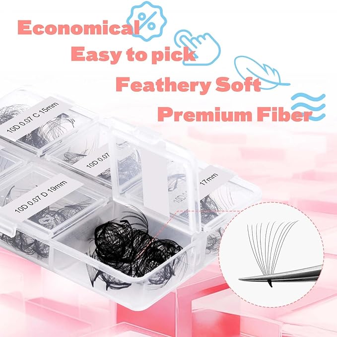 FADLASH Premade Fans Eyelash Extensions 300pcs 10D Premade Lash Fans C Curl Pre Made Fans Lash Extensions Volume Eyelash Extensions Premade Eyelash Fans Loose Fans (10D-0.07C-15-20mm)