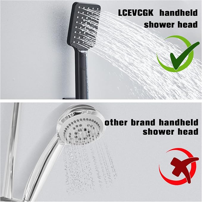 LCEVCGK Shower Head Matte Black, Shower Faucet Set Bathroom Shower System with 8 inch Square Rain Shower Head Wall Mounted with 3-Setting Handheld Spray, Rainfall Shower Combo Set