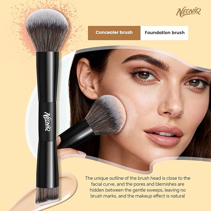 NEONIQ 10 PCS Foundation Contour Conceal Brush Set With Bag, Makeup Brushes, Double-End Multi-functional Brushes for Foundation Powder Blush Eyeliner Eyeshadows, Professional Face Brush Set（Black）