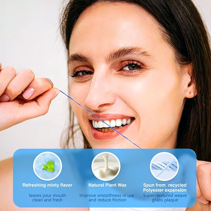 Woven Dental Floss, Expandable Waxed Dental Floss for Gentle,Oral Care Whitening Dental Floss,Plaque Remover for Teeth,String Floss,Mint,10 Spools (32.8 yd Each)