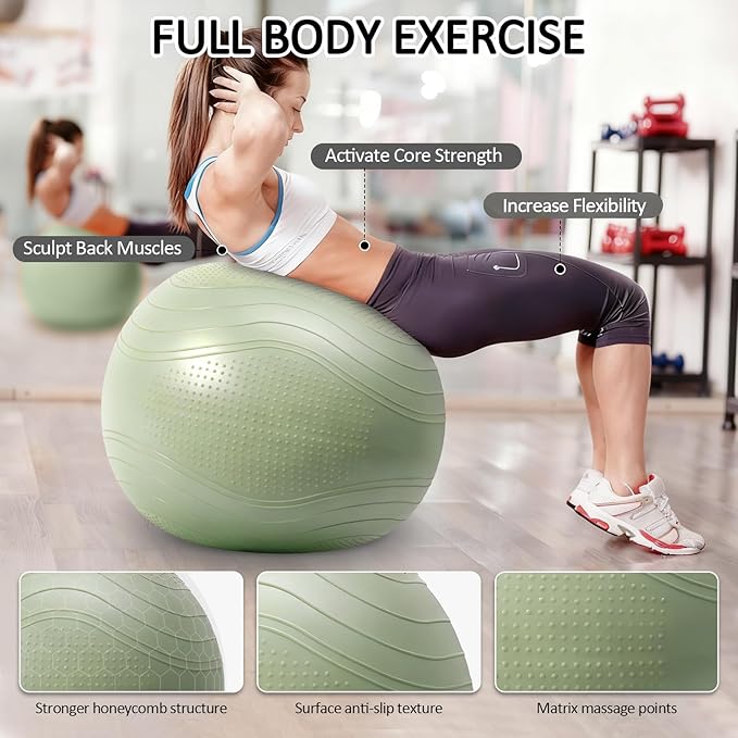 Gruper Yoga Ball, Multiple Sizes Non Slip Exercise Ball for Workout, Birthing, Balance, Stability, Pregnancy, 2200LB Capacity, Anti Burst Chair for Home and Office, Includes Quick Pump & Fitness Guide