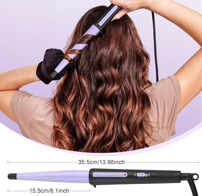 Hair Curling Iron, Tapered Curling Wand, Professional 0.5-1Inch Ceramic Hair Curler Wand with Heat-Resistant Glove, Dual Voltage