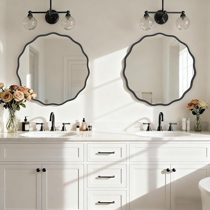 HOMECOOKIN 28 Inch Wavy Round Wall Mirror, Round Wavy Wall Mirror with Aluminum Frame for Bathroom Upgrades, Hotels, Dressing Tables,Farmhouses