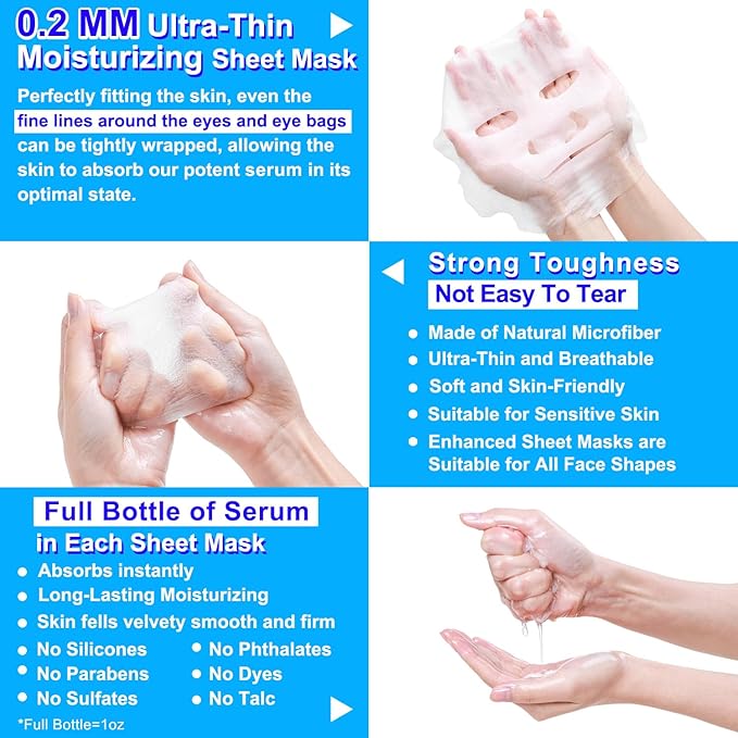 MISSEDSEN Collagen Face Mask with Hyaluronic Acid, Vitamin E Oil for Skin Care Hydrating, Moisturizing, Brightening & Anti Aging Face Masks Skincare for Oil, Dry, Acne, Sensitive All Skin Types 5PCS