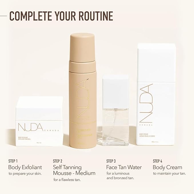 Nuda Medium BronzeFoam Self Tanning Mousse | Lightweight, Fast-Drying, & Streak-Free Sunless Tanner | with Hydrating Coconut Oil, Cucumber, Mango, Apricot, & Grapefruit | Easy to Apply, (190mL)
