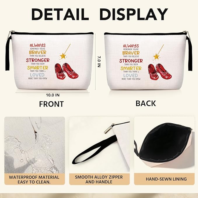 Inspirational Gifts for Women Girls Her Wi-zard of OZ Gifts Dorothy Ruby Red Makeup Bag Encouragement Birthday Gifts for Women Her Girls Friend Sister You Are Braver Stronger Smarter Than You Think