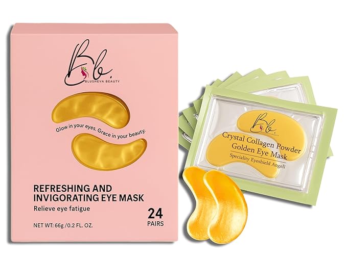 Blusheva Beauty Gold Under Eye Masks – 24 Pairs Collagen & Hydrating Gel Eye Patches for Dark Circles, Puffy Eyes, Fine Lines & Anti-Aging Skincare – Vegan, Cruelty-Free Self Care Essentials