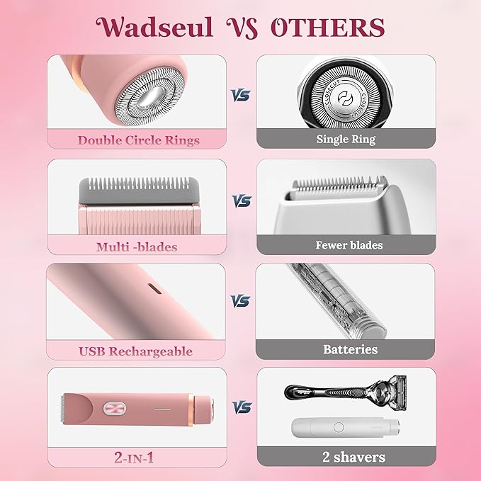 Bikini Trimmer for Women,2 in 1 Womens Electric Razors for Shaving with Dual Ceramic Blades,Painless Personal Trimmer for Body,Face&Intimate Part Hair,Waterproof Groomer for Travel