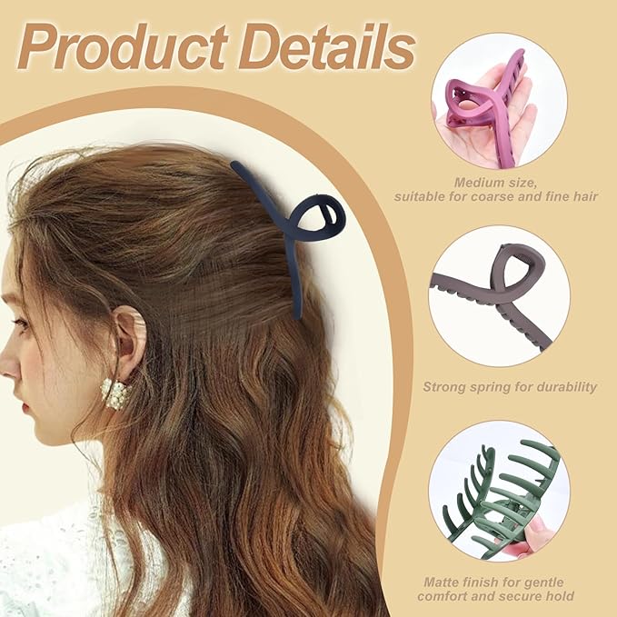 12Pcs Extra Large Claw Clips, 4.5" Hair Clips for Thick Hair&Thin Hair, Non-slip Hair Clips for Women (Black, White, Light Brown, Blue, Red, Green)