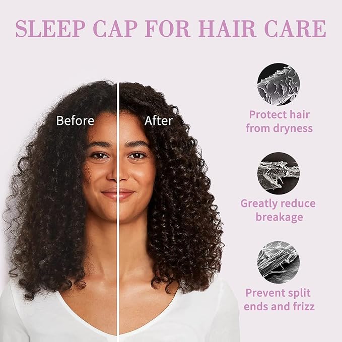 Fittia Satin Hair Bonnet for Sleeping, Silky No Frizzy for Curls Care, Adjustable Strap for Non-Slip, Dreadlocks Cap for Women&Men Light Purple