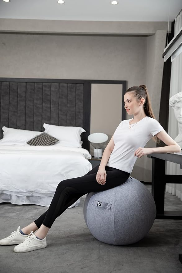 Sitting Ball Chair for Office and Home, Pilates Exercise Yoga Ball with Cover for Balance, Stability and Fitness, Ergonomic Posture Exercise Ball Seat with Handle and Pump