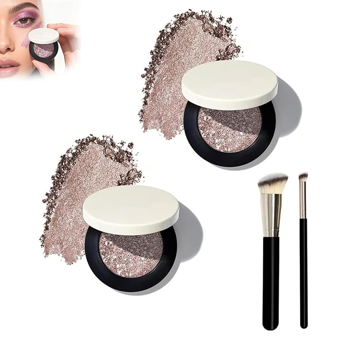Multicolor Metallic Eyeshadow – Buildable, Dimensional Long-Wear, Shimmering Metallic, Crease-Proof Powder Eyeshadow (2pcs-A)