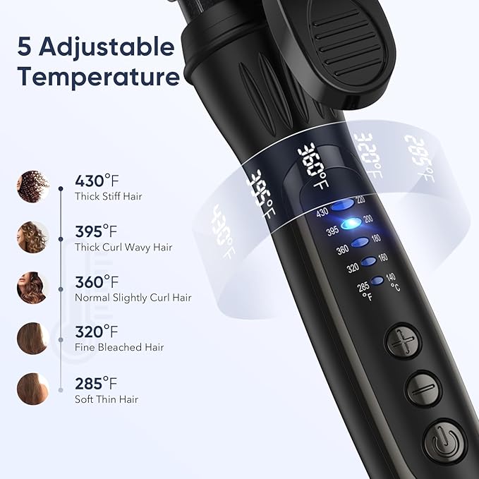 1.50 Inch Curling Iron, 5 Temperature Settings, Professional Spring Hair Iron for All Hair Types, Max 430℉ with Heat Resistant Mat (1 1/2 Inch Black)