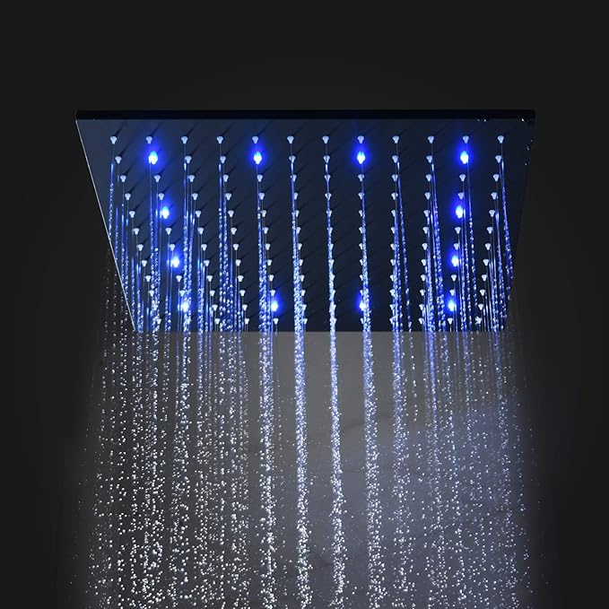 Cascada Luxury Bathroom Shower Set with Luxury Water Power LED Shower Head (Wall Mount) Rainfall Thermostatic 6 Massage Jets Spray Body Shower Set (12 Inch, Matt Black)