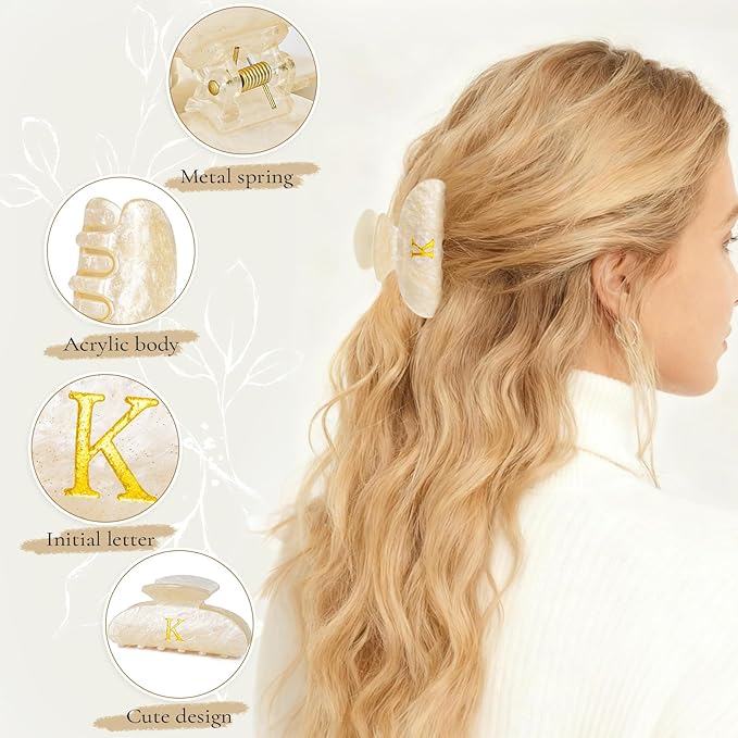 Valentines Day Birthday Gifts for Teens Girls - Initial Letter Hair Clips | Personalized Gifts | Personalized Hair Claws | Birthday Gifts for Women | Christmas Gifts for Teens Girls - Gold,L
