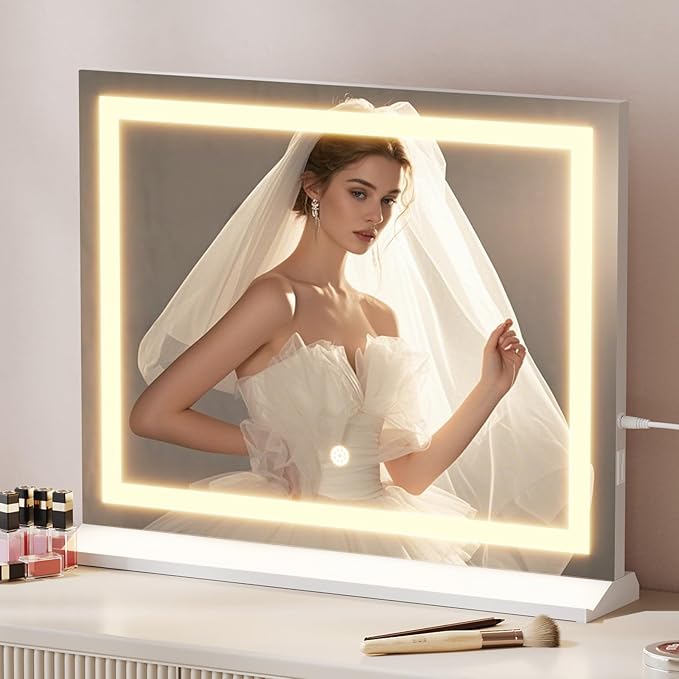 Vanity Mirror with Lights, 23"x 18" Makeup Mirror with 3 Color Modes 5X Magnification & USB/Type-C Charging Port, Large LED Mirror for Bedroom Tabletop & Wall Mounted