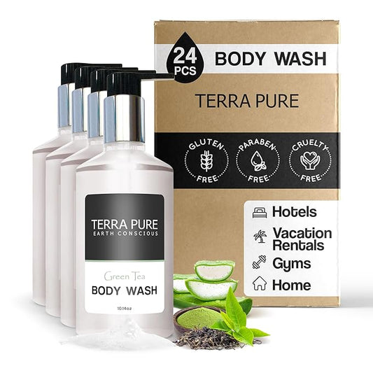 Terra Pure Green Tea Body Wash, 10.14 oz. With Organic Honey And Aloe Vera (Case of 24)