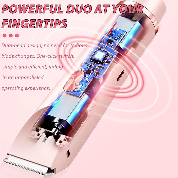 Glow Aura Womens Shaver 2 in 1,2025 New Razor & Shaver with Dual Ceramic Head,Bikini Trimmer for Women,IPX67 Waterproof Wet & Dry Use Body and Face Hair Trimmer for Women (Pink)