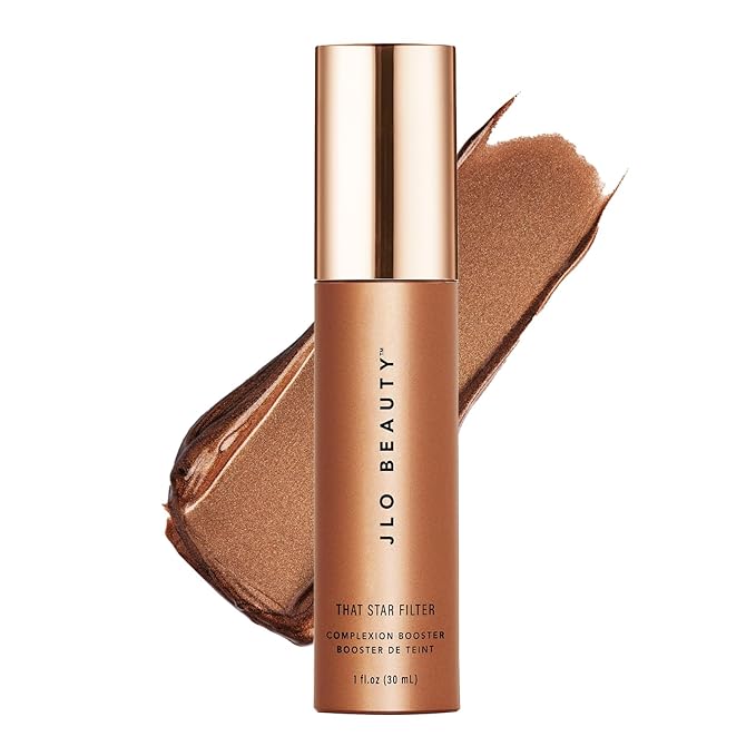 JLO BEAUTY Complexion Booster Highlighter & Bronzer for Face & Body, Rich Bronze, Lightweight Skin Care Makeup Primer with Vitamin E, Sheer Shimmer Skin Tint for a Dewy Glow, That Star Filter, 1 Fl Oz