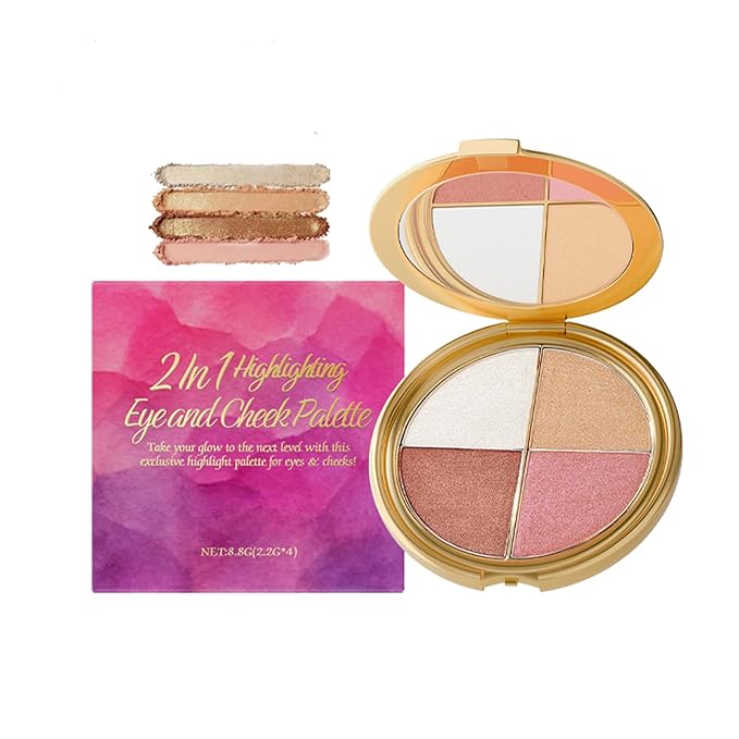 Highlighting Eye & Cheek Palette -Glow Wardrobe Palette, Rich Glow Shades for Eyeshadow & Cheek Highlight, Blendable Pigment, Long-Wearing, Suitable for Daily & Party Makeup