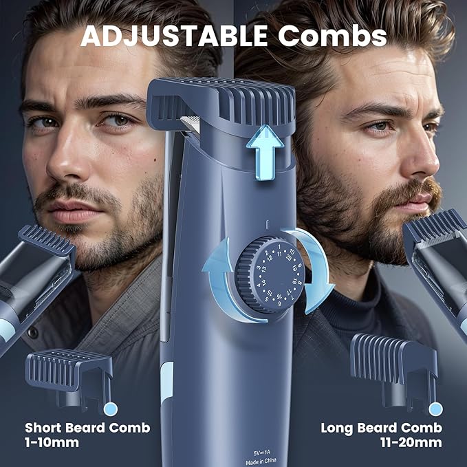 Beard Trimmer for Men - Vacuum Mustache Trimmer with Adjustable 20 Length Setting for Less Mess,IPX7 Waterproof Rechargeable Electric Mens Beard Trimmer for Precision Facial Hair, Sideburns
