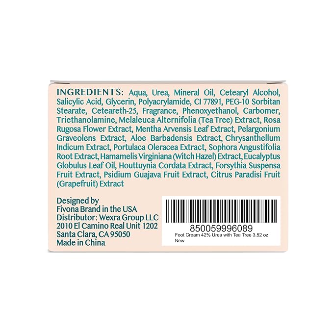 FIVONA 42% Urea Foot Cream for Thick, Rough Dry Skin - Maximum Strength Callus Softening with 2% Salicylic Acid, Tea Tree & Aloe Vera, 100g (3.5 oz) - Deep Moisturizing Foot Care