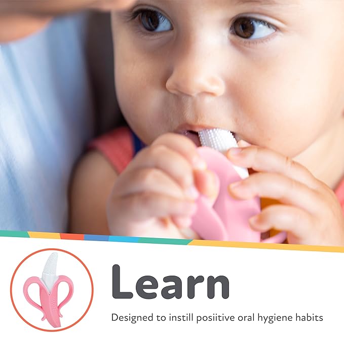 Nuby NanaNubs Banana Massaging Toothbrush - Baby Teething Toy - 3+ Months - Pink