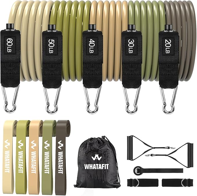 WHATAFIT Resistance Bands, Exercise Bands，Resistance Bands for Working Out, Work Out Bands with Handles for Men and Women Fitness, Strength Training Home Gym Equipment