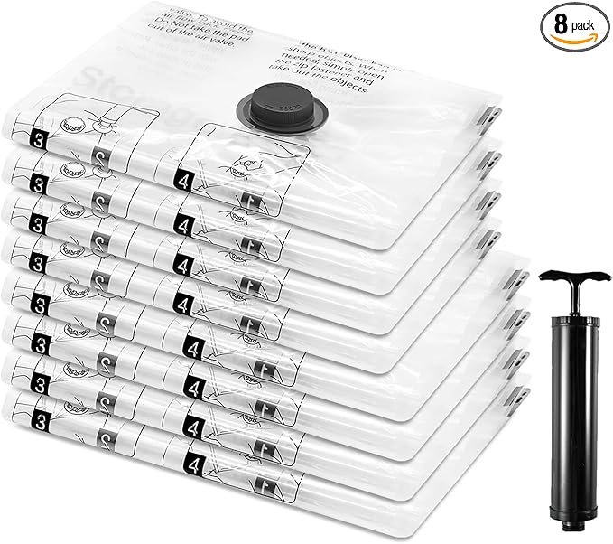 8 Pack Vacuum Storage Bags, Compression Packing Seal Space Saver Cubes for Clothing Bedding Blankets Pillows