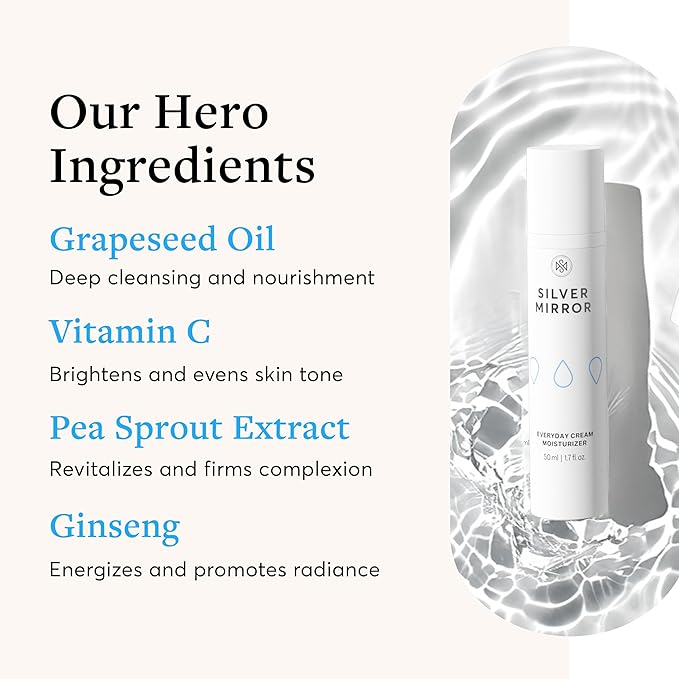 Silver Mirror Everyday Cream Moisturizer (1.7 Fl Oz), Face Moisturizer, Long Lasting Hydration to Plump and Protect, Fast Absorbing, Face Cream for Women, for All Skin Types